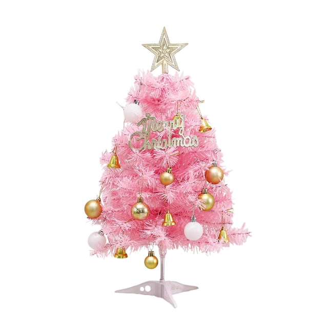 Tabletop Christmas Tree with Accessories 17 Inch Artificial Mini Pink Tree for Desk Window Shelf Home Party Decoration