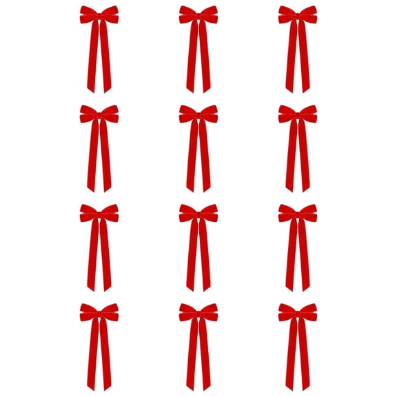 Red Christmas Bows, 8.66 Inch Christmas Bows For Tree, Pre-Tied Holiday Ribbon Decorations 12 Pcs
