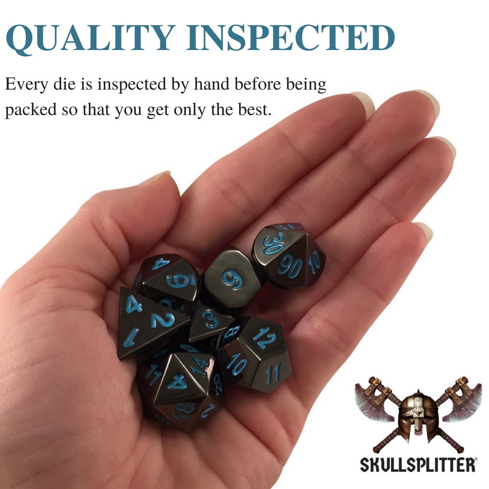Thieves Tools with Icy Doom | Shiny Black Nickel with Blue Numbering Metal Dice -