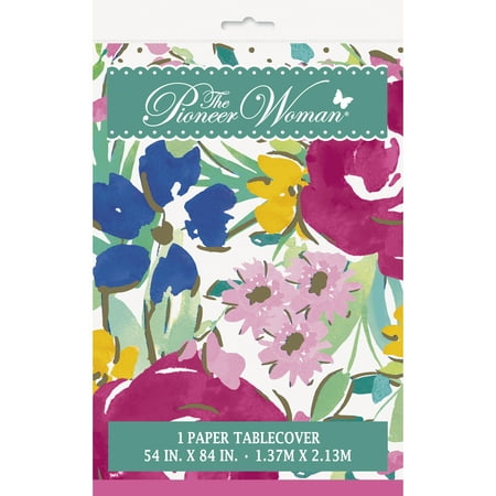 Pioneer Woman Pink Botanical Plastic Party Tablecloth, 84 x 54in