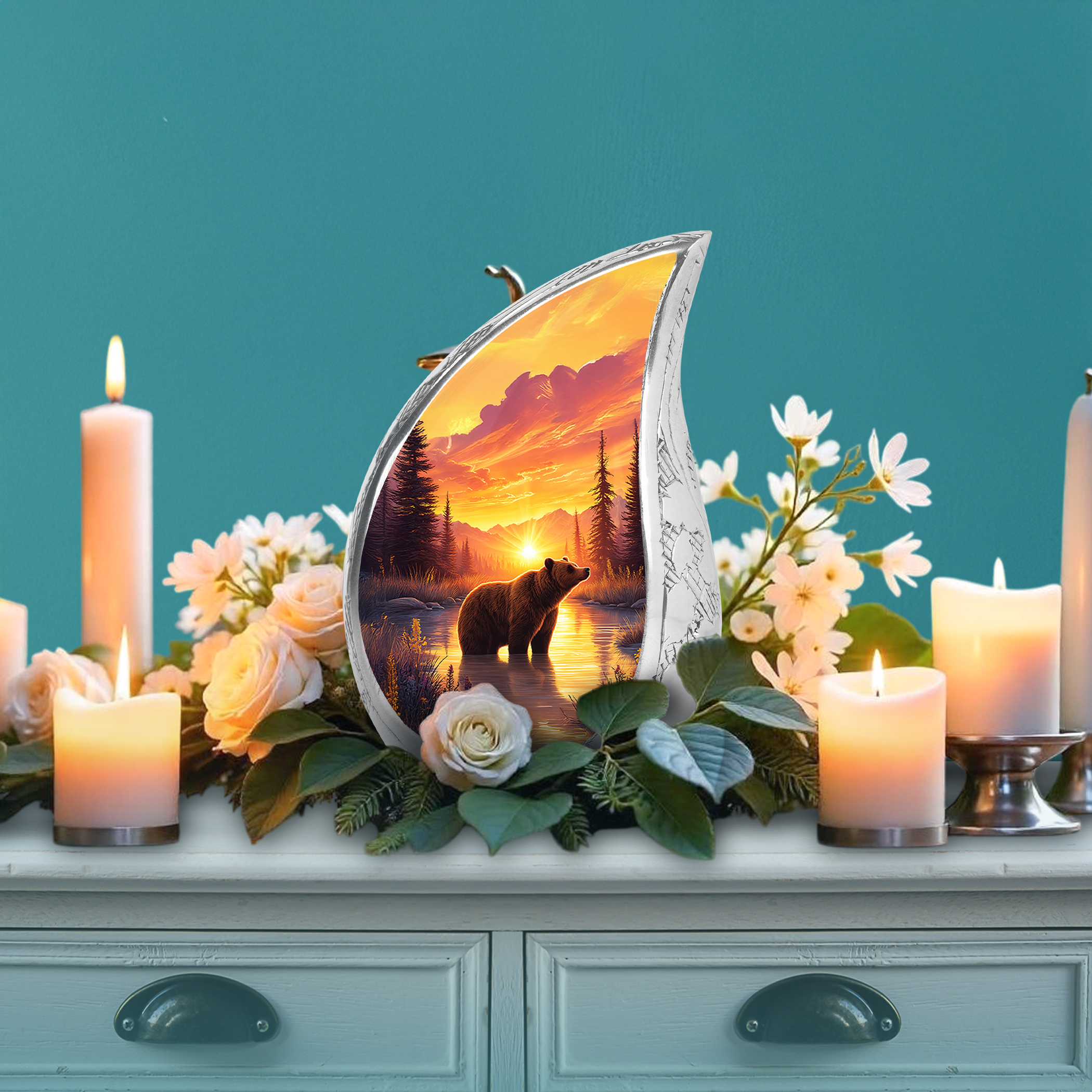 SABURIAL Bear Urn - Burial Urn For Ashes - Combo 2 - Large With 3 Inch Pack Of 2 - Funeral Decorative Ashes - Ash Urns For Male & Female - Large Memorial Urns For Men & Women