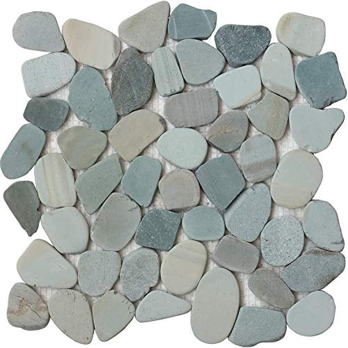 Decorative Interlocking Natural Pebble Stone Tiles - 5 Sheets Set for Kitchen, Bathroom, Patio - Indoor & Outdoor Use - SA-CP006-5