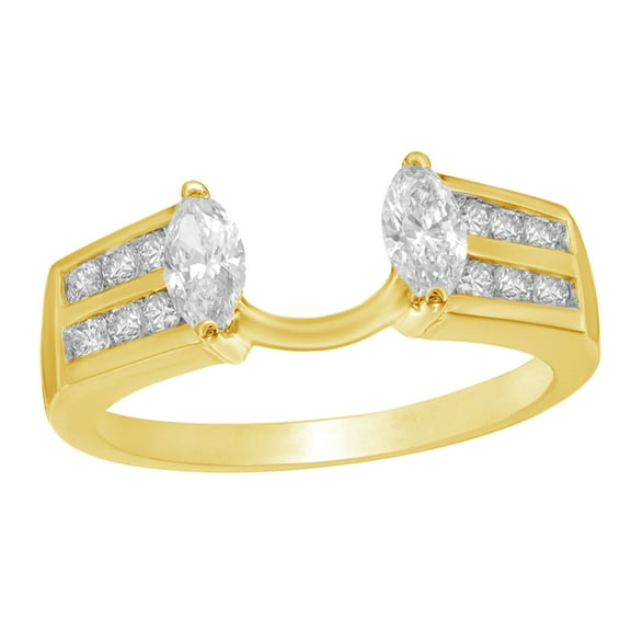 AFFY Marquise Cut White Natural Diamond Double Row Solitaire Enhancer In 14k Yellow Gold (3/4 Cttw)