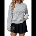 thumbnail image 1 of Suéteres de Cuello Redondo con Apliques Florales 3D para Mujer, Jerseys de Larga con Hombros Caídos, Blusas de Punto Elegantes Gris S, 1 of 10
