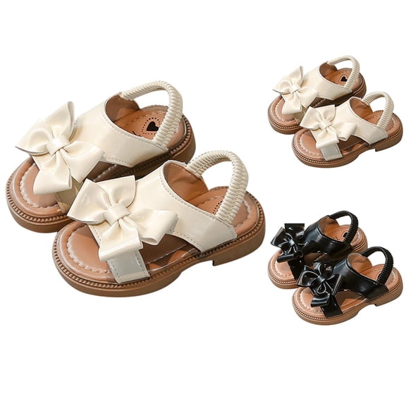 Viluyesy Girls' Bow Accent Summer Sandals Princess-Style Casual Beach Shoes with Elastic Fit for Toddlers and Little Kids Black Size 12 M