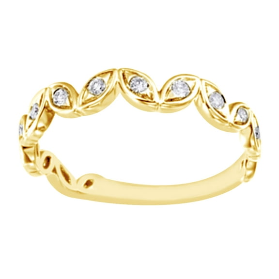 AFFY Natural Diamond Leaf Anniversary Band Ring In 14k Solid Yellow Gold (0.2 Ct),Ring Size-11.5