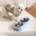 thumbnail image 2 of Dog Bowls Set, Stainless Steel Double Pet Bowl for Cats and Dogs, Slow Feeder Elevated Stand with Detachable Food and Water Dishes, Blue, 2 of 3