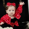 thumbnail image 2 of PatPat 3pcs Baby Girl 100% Cotton Long-sleeve Polka Dots Crop Jacket and Rib Knit Spliced Mesh Cami Fairy Dress with Headband Set, 2 of 8