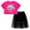 Pink / black, variant on Barbie Boxy Drop Shoulder T-Shirt and Mesh Tulle Skort Toddler to Big Kid