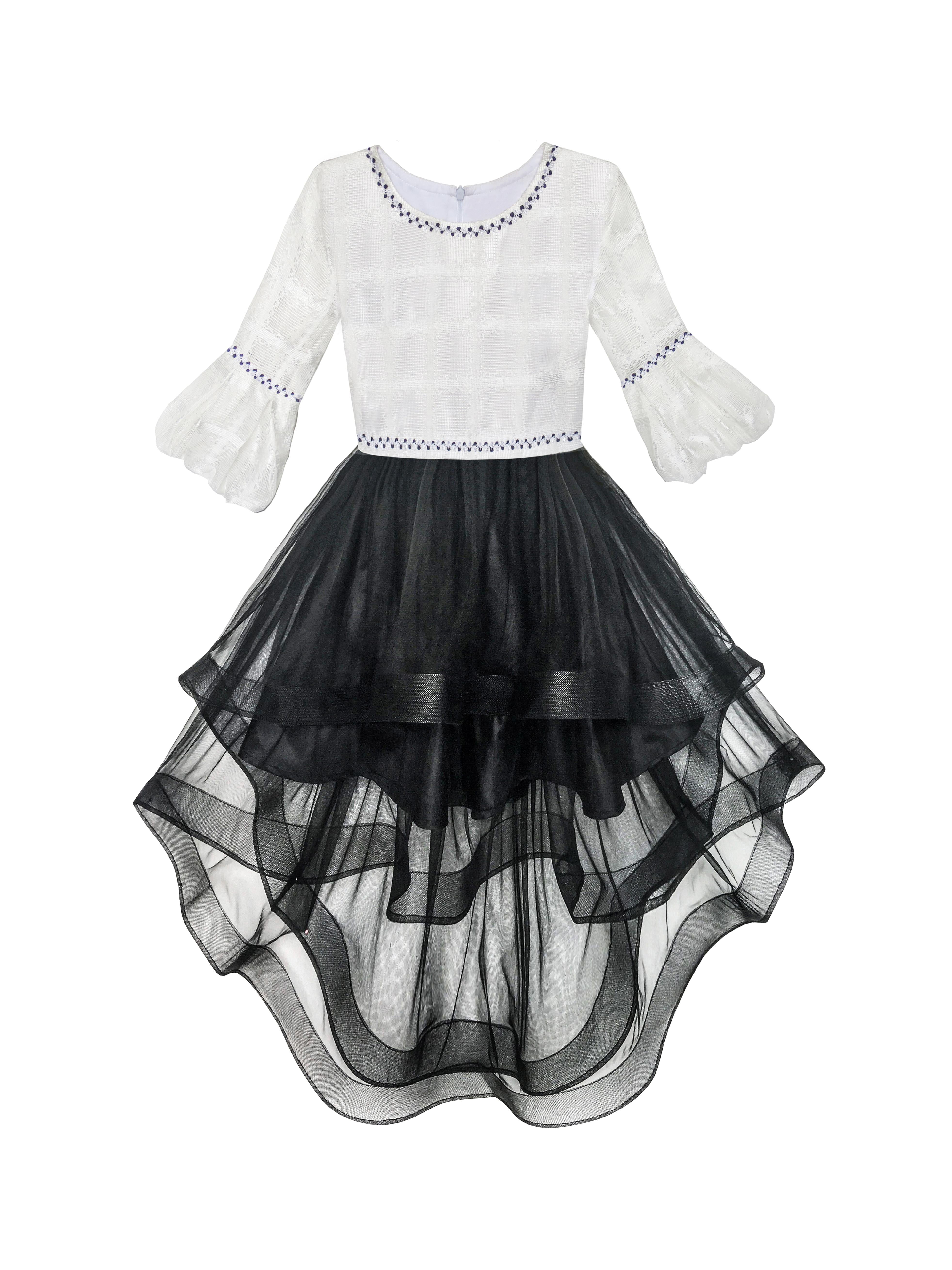 Kids Girls Dress White and Black Hi-lo Party Birthday Pageant  6-14 Formal 