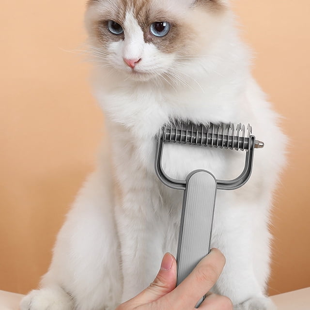 Peine de doble cara para anudar mascotas | Peine para depilación y antipulgas para perros y gatos | Mango ergonómico para un cepillado sin enredos | Verde o gris