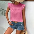 thumbnail image 4 of Fesfesfes Women's Denim-Look Round Neck Tops Casual Solid Color Loose Ruffled Cap Sleeves T-shirt Fashion Buttonless Pullover Summer Blouses(Pink,M), 4 of 7