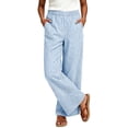 thumbnail image 3 of Wide Leg Pants for Women Ihhxva Striped Summer Elastic Waist Casual Trousers with Pockets Flowy Linen High Beach Vacation Loose Fit S-3XL, 3 of 8