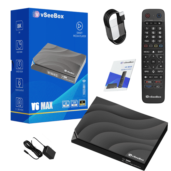 Vseebox V6 Max 2026 , 8K HDMI, Android 14, 4GB 64gb, WIFI6, Newest Version Voice Control