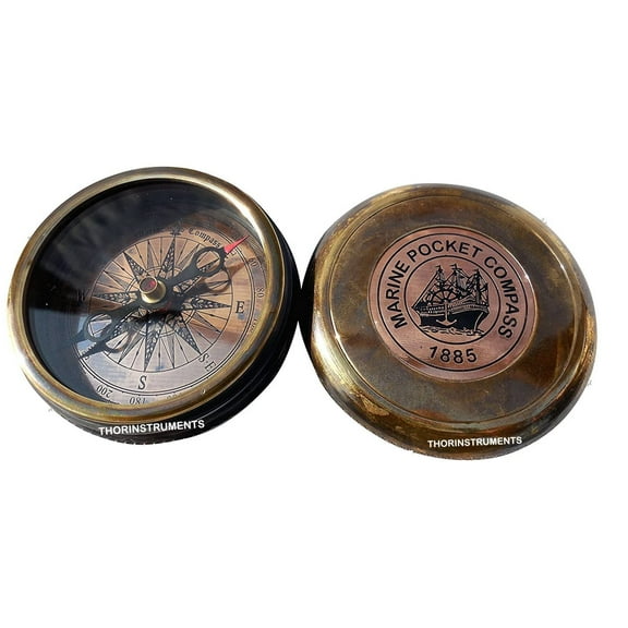 Robert Frost Brass Poem Compass 1885 With Leather Case