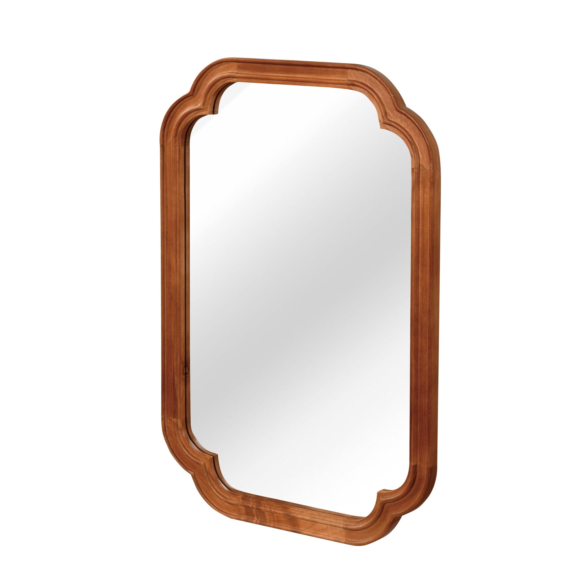 Leumius 24"x 36" Decorative Mirror, Solid Wood Frame Rounded Corner Mirror for Bedroom Bathroom Living Room Entryway Brown