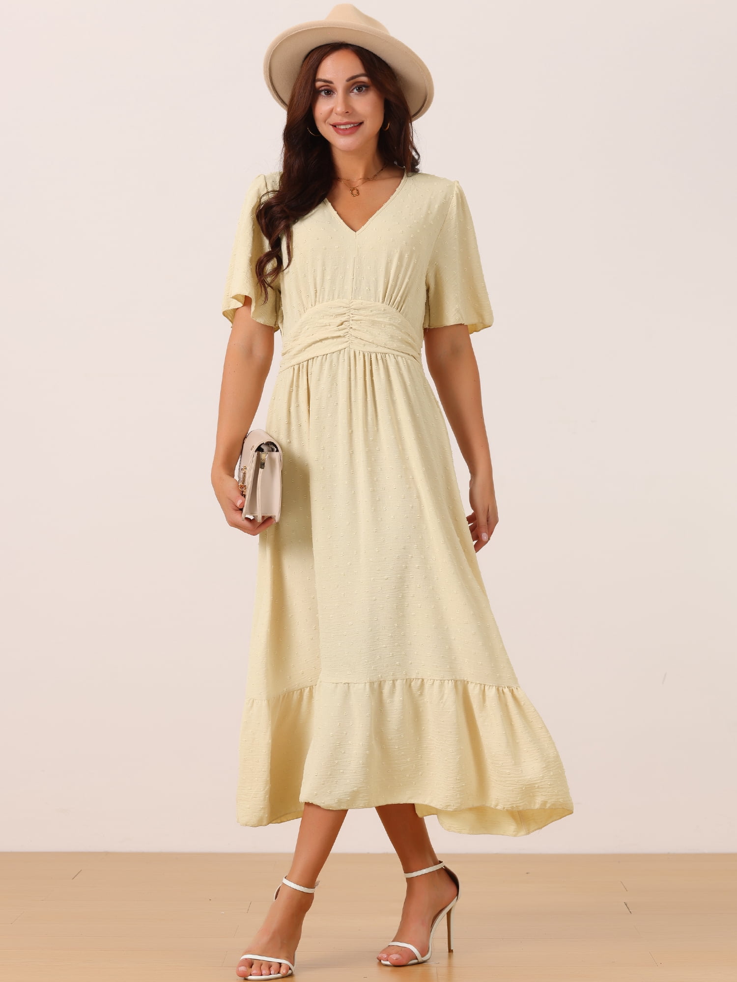 DARING DIVA Women's Swiss Dots Ruffle Midi Dresses XL Apricot