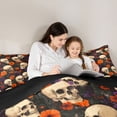 thumbnail image 4 of Homewish Spooky Halloween Skull Full Size Comforter Sets,Autumn Floral Print Bedding Comforter Set,Black Orange Purple,Black Reversible,3-Piece,1 Comforter and 2 Pillowcases, 4 of 7
