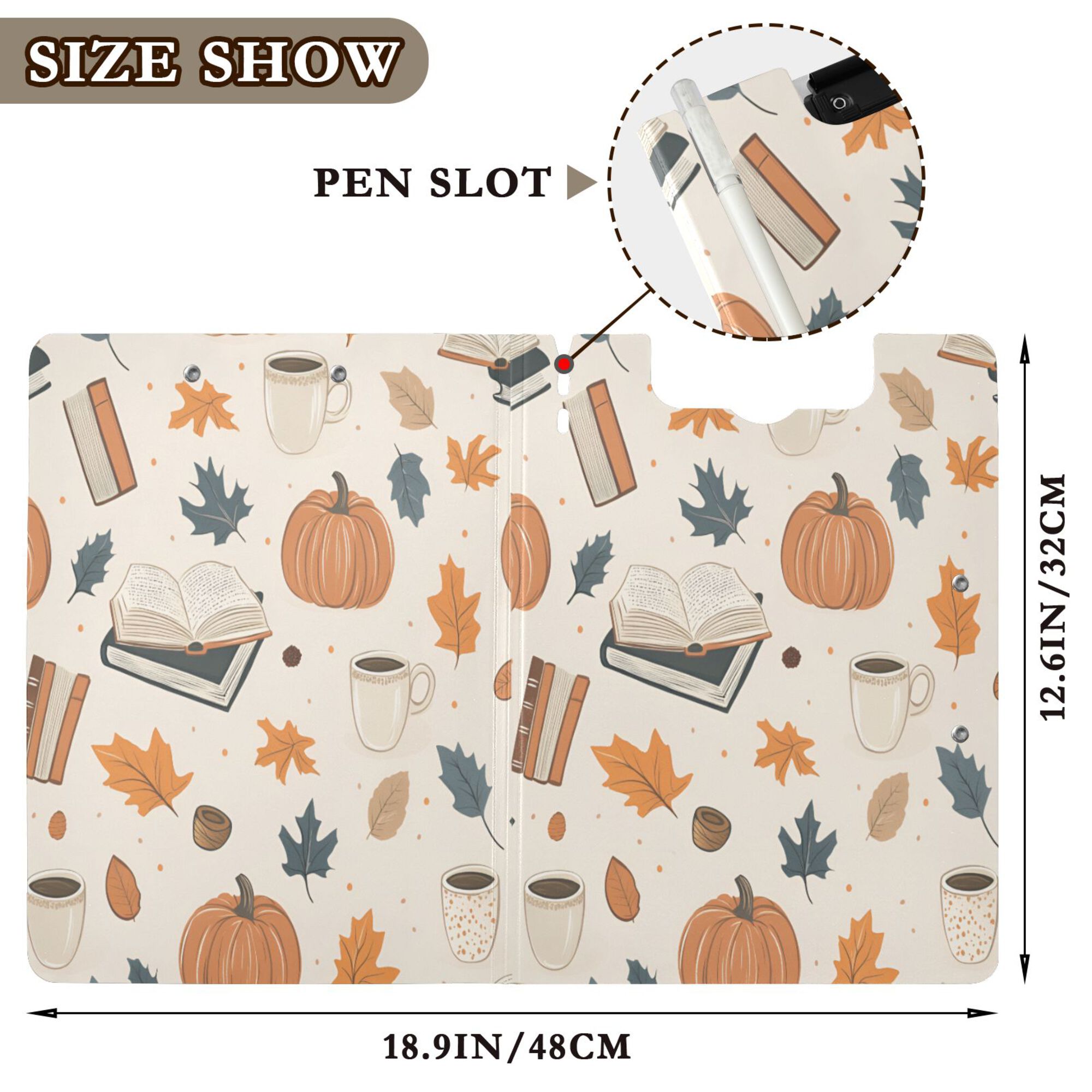 FORMRS A4 Clipboard Folder with Pen Holder Horizontal Foldable School Office Binder, Fall Books