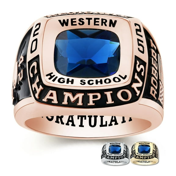 Mementos PJM Custom Men's Class Rings Sterling Silver for High School College-Rose Gold-Champion