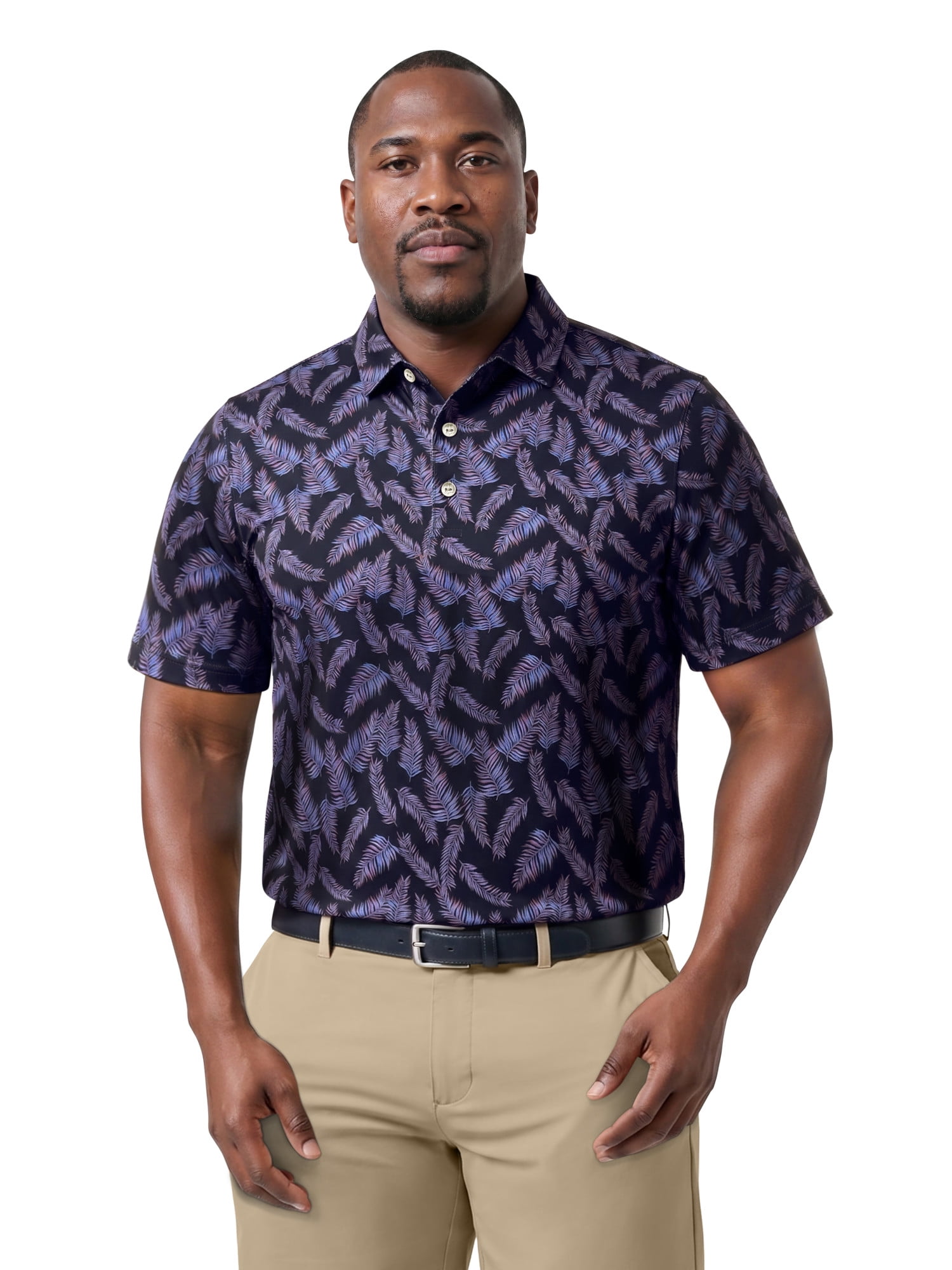 Ben Hogan Performance Men's & Big Men's Fall Leaf Print Short Sleeve Polo Shirt, Sizes S-4XLT