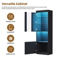 thumbnail image 3 of 67" Tall Pantry Cabinet with Acrylic Door, High Gloss Storage Cabinet with LED Lights, Modern Bookcase & Display Cabinet with Open Countertop and Tempered Glass Shelves, for Living Room, Black, 3 of 9