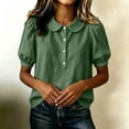 thumbnail image 6 of Babysbule Women Peter Pan Collar Henley Puff Short Sleeve Blouse Loose Fit Casual Top for Summer Travel Weekend Daily Outfits, 6 of 8