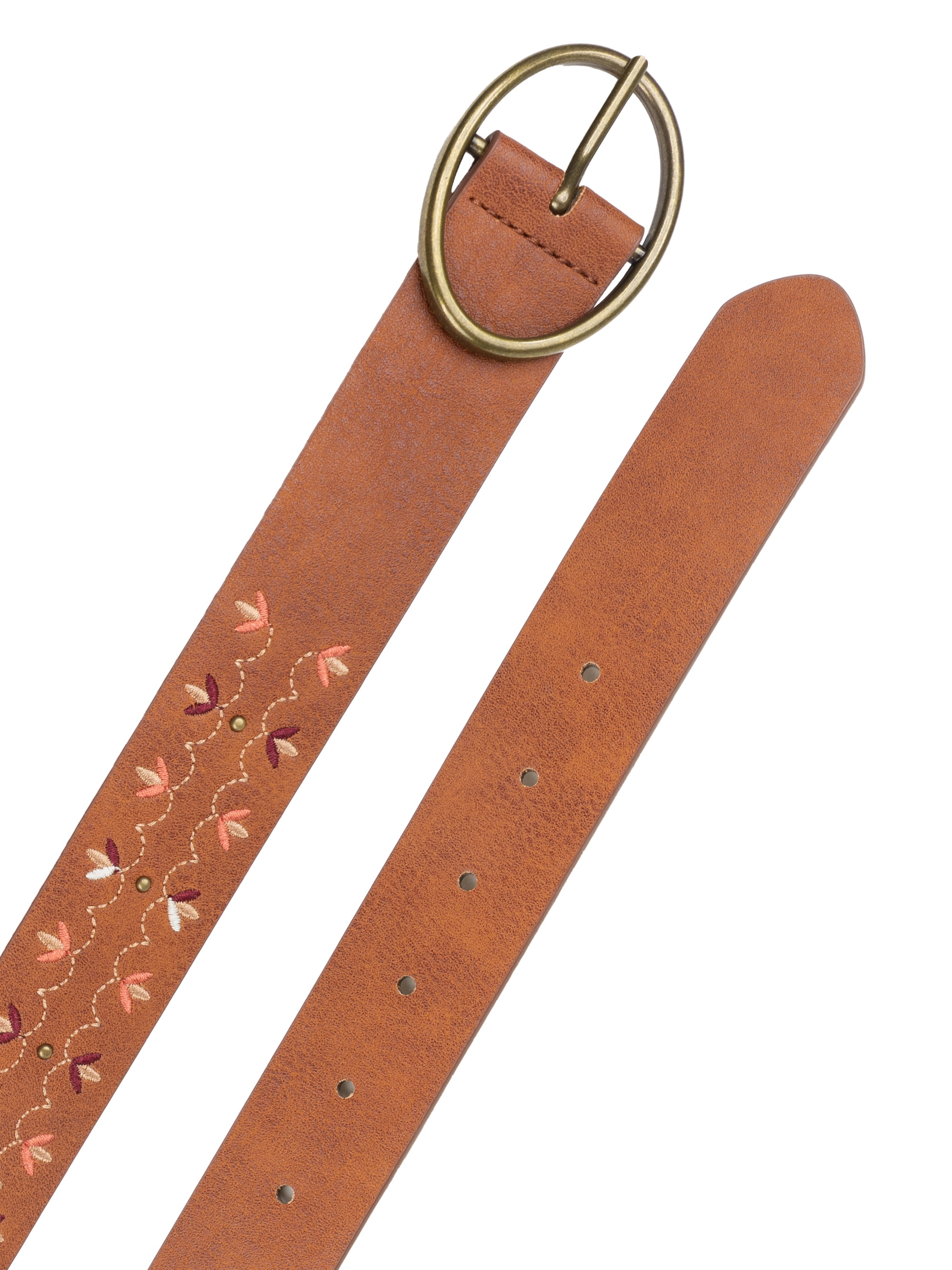 Time and Tru Women's Boho Embroidery Belt, Tan