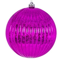 Vickerman 4" Fuchsia Shiny Lined Mercury Ball Ornament, 6 per bag.