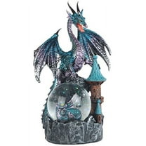 Metallic Dragon And Castle Snow Globe Figurine Aqua Blue, 8"