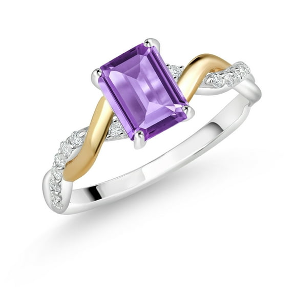 Gem Stone King 1.09 Ct Purple Amethyst 925 Silver and 10K Yellow Gold Lab Grown Diamond Engagement Ring