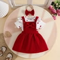 thumbnail image 2 of FINALGANG Baby Girl 3 Piece Outfit Set Ruffle Sleeve Crewneck Heart Graphic Bodysuit Bow Embroidered Suspender Skirt Matching Headband Clothes Set For Daily Wear Leisure Outfit, 2 of 5