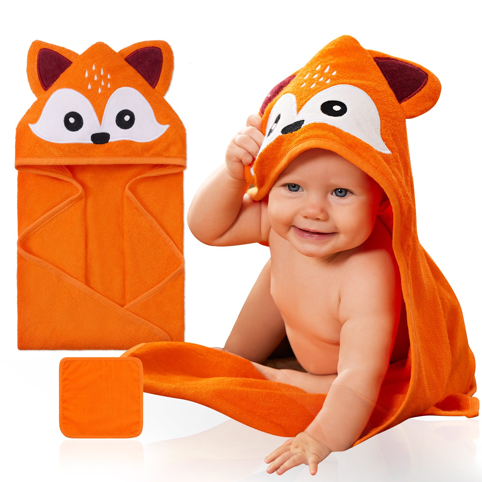 Uccdo Baby Boys Girls Hooded Bath Towels & Washcloth Set, Toddler