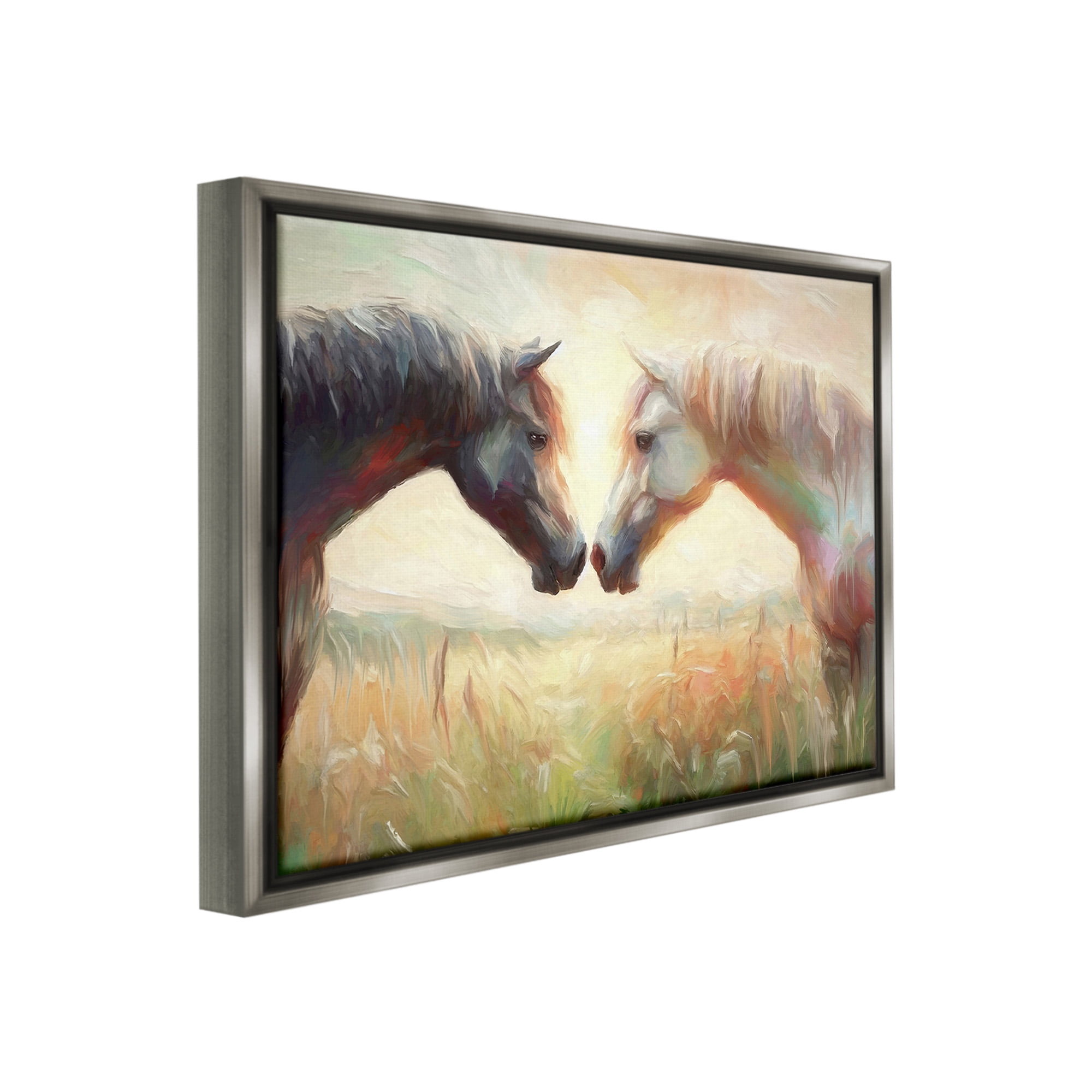 Stupell Industries Sunlit Horse Pair Animals & Insects Painting Gray Floater Framed Canvas Art Print Wall Art, 31 x 25