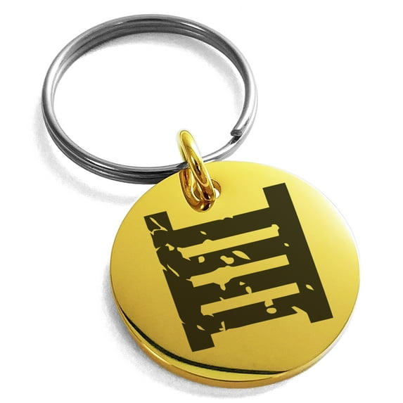 Stainless Steel Ancient Tribal Morality Rune Engraved Small Medallion Circle Charm Keychain Keyring