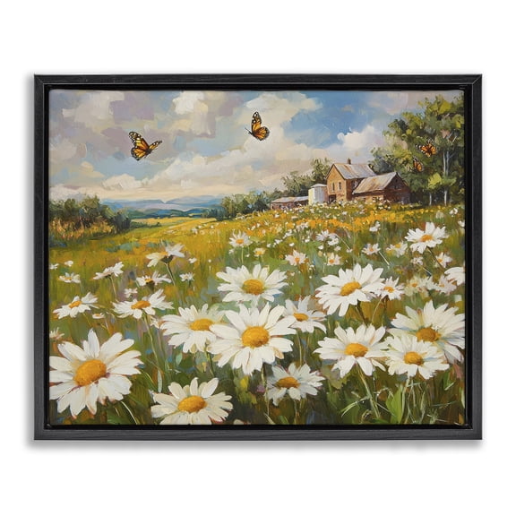 Stupell Industries Traditional Butterfly Dream Daisy Field Black Floating Frame Canvas Art, 21 x 17, by Petals Prints Design