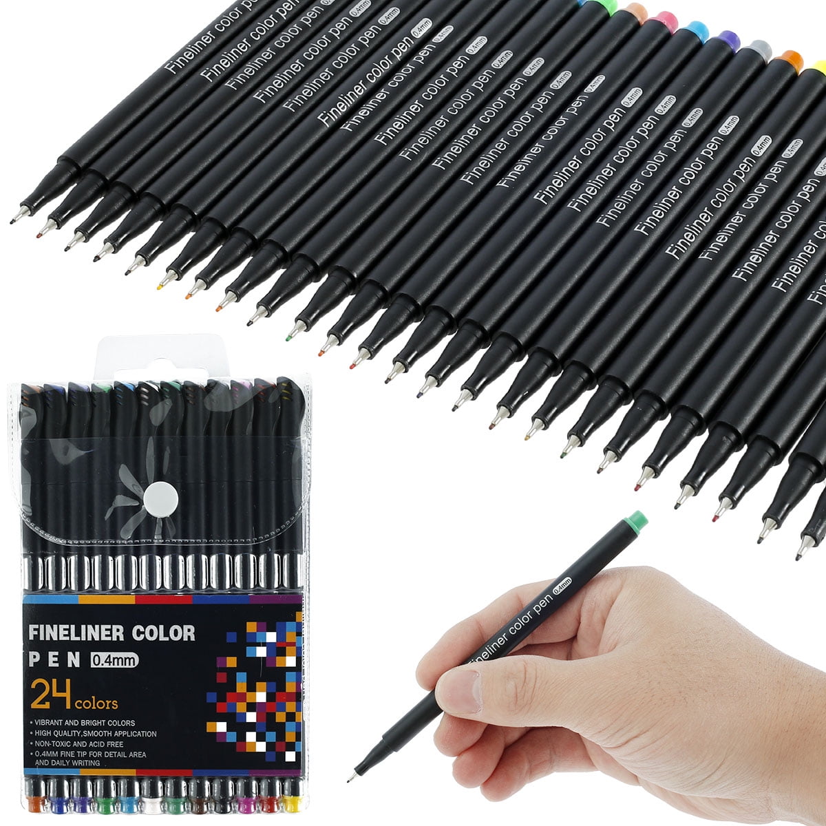 24 Color No Bleed Through Pens Markers Set 0.4 mm Fine Line Colored – HNM  MART