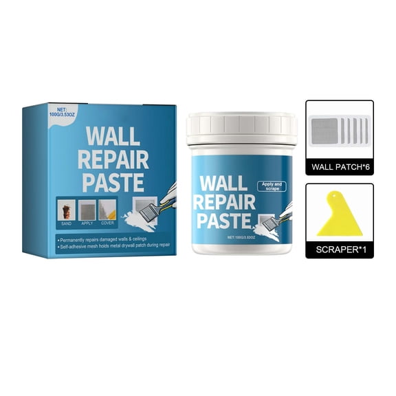 Momihoom Wall Repair Kit, 6-Piece Self-Adhesive Mesh Patch with 100g Repair Paste and Scraper