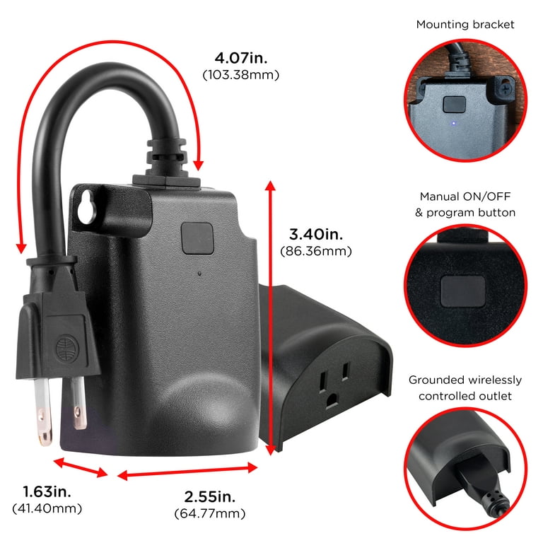 Enbrighten Z-Wave Plug-In Outdoor Smart Switch, Black