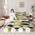 thumbnail image 4 of Manfei Abstract Wavy Stripe Full Size Comforter Sets, Modern Abstract Art Bedding Comforter Set, Yellow, Black and White, Black Reversible 3pcs, 1 Comforter and 2 Pillowcases, 4 of 6