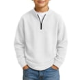 thumbnail image 3 of Falkdiz Boys Long Sleeve Sweatshirts Waffle 1/4 Zipper Pullover Outdoor Winter Casual Gifts Party Tops for Boys Solid Color , White , Size: 5-6 Years, 3 of 9