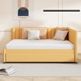 thumbnail image 2 of Linen Fabric Full Size Upholstered Bed Frame with Trundle Sofa Bed, Platform Bed Frame, Mid Century Bedframe, Wood Daybed, Wood Foundation(Yellow, Full), 2 of 9