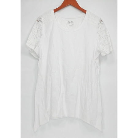 - Denim & Co. Women's Top Sz L Short Sleeve Trapeze Tee w/ Lace White A290285