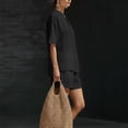thumbnail image 4 of Mifsaly 2 Piece Short Sets for Women Summer Casual Vacation Linen Matching Outfits V Neck Tunic Top and Shorts with Pockets Black,XXXL, 4 of 6