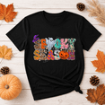thumbnail image 3 of Spooky Season Halloween Shirt, Colorful Patchwork Ghost Pumpkin Graphic Tee, Comfort Colors Fall Unisex T-Shirt - Black, L, 3 of 4