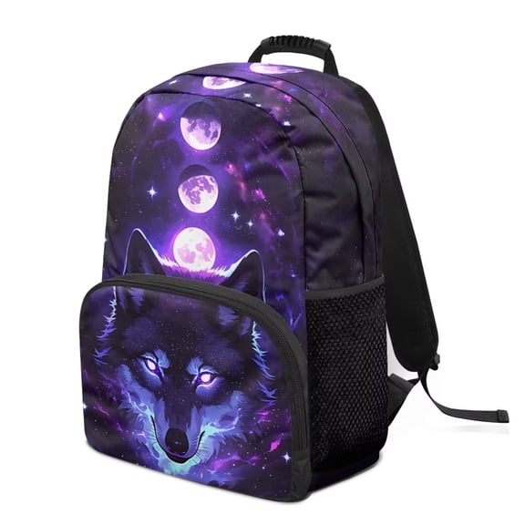Pzuqiu Galaxy Wolf Kids Backpack for Elementary Students Ages 6-12 with Adjustable Straps Large Capacity 17 Inch School Bag Breathable for Back to School Daily Use Travel
