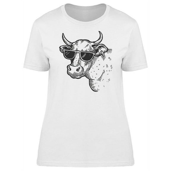Funny Cow In Sunglasses Sketch T-Shirt Women -Image by Shutterstock, Female Small