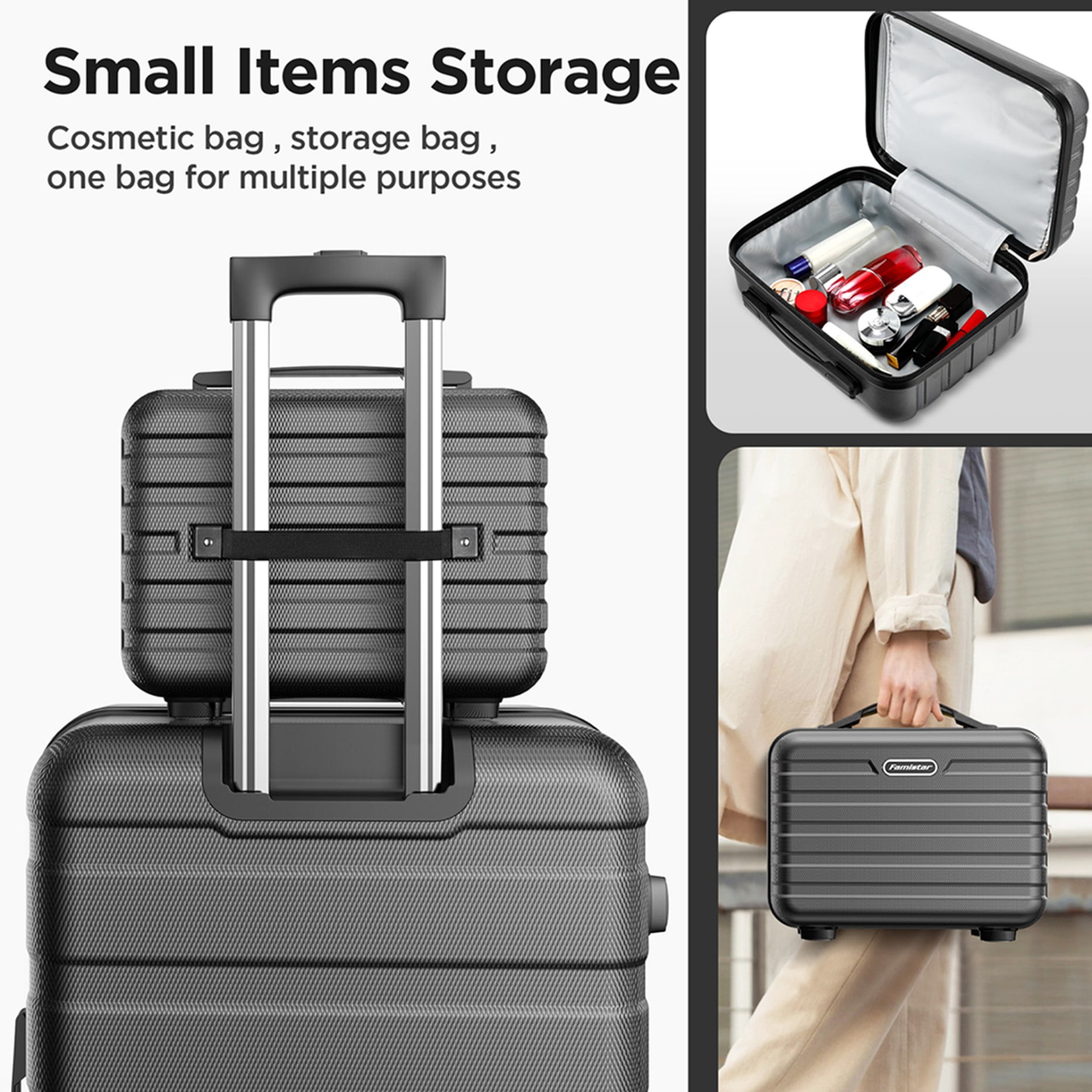 Hardside Luggage 11 Pcs Set, Hardshell Suitcases with Spinner Wheels & Lock, 14" Travel Case, 20" Carry-On Luggage, 24" Checked Luggage, 28" Checked Luggage, Black
