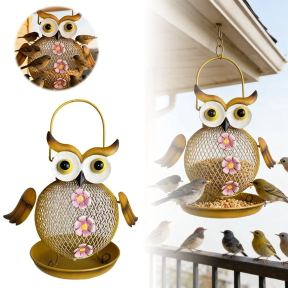 Bird Feeder Stand for Outdoors Bird Feeders Weather-Resistant Design, Multiple Perches for Wild Birds, Hanging Outdoor Garden Wild, Bird Feeders (Owl-Shaped)