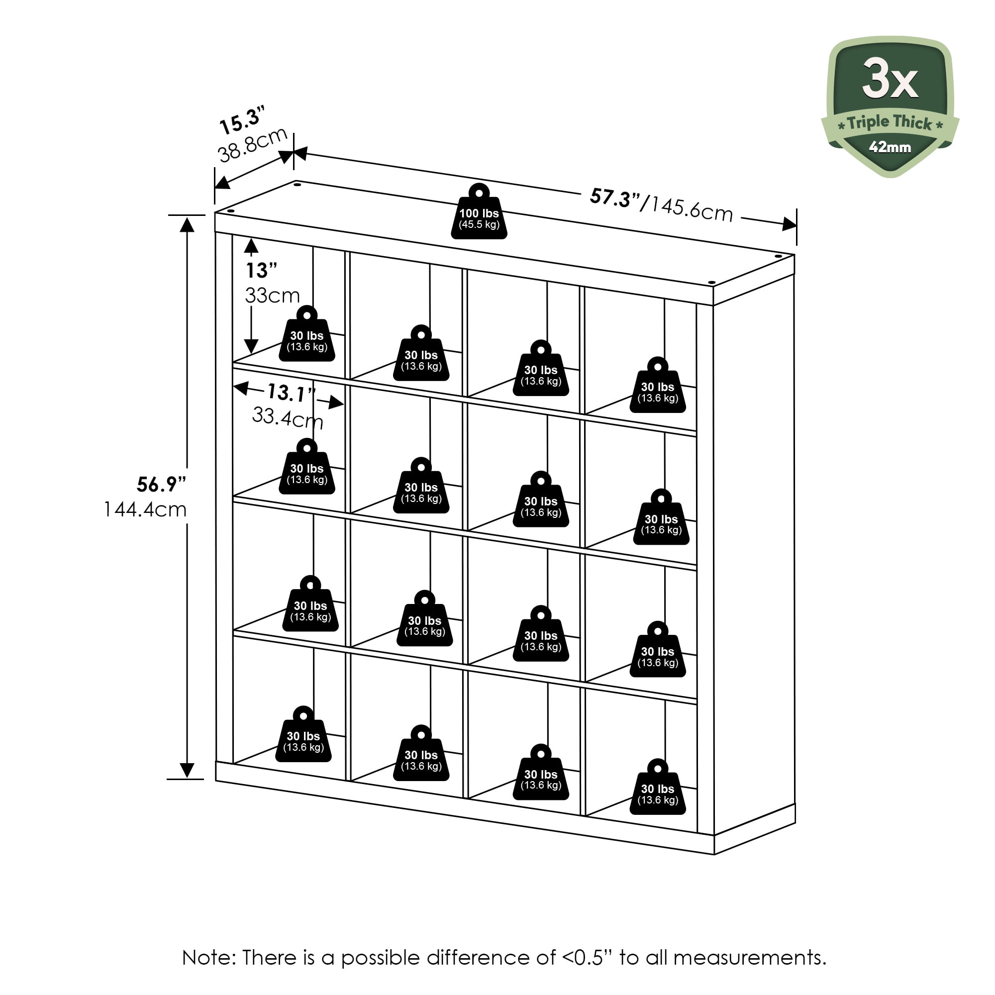 Furinno CUBICLE 16-Cube Triple Thick Frame Cube Storage Organizer Plain White
